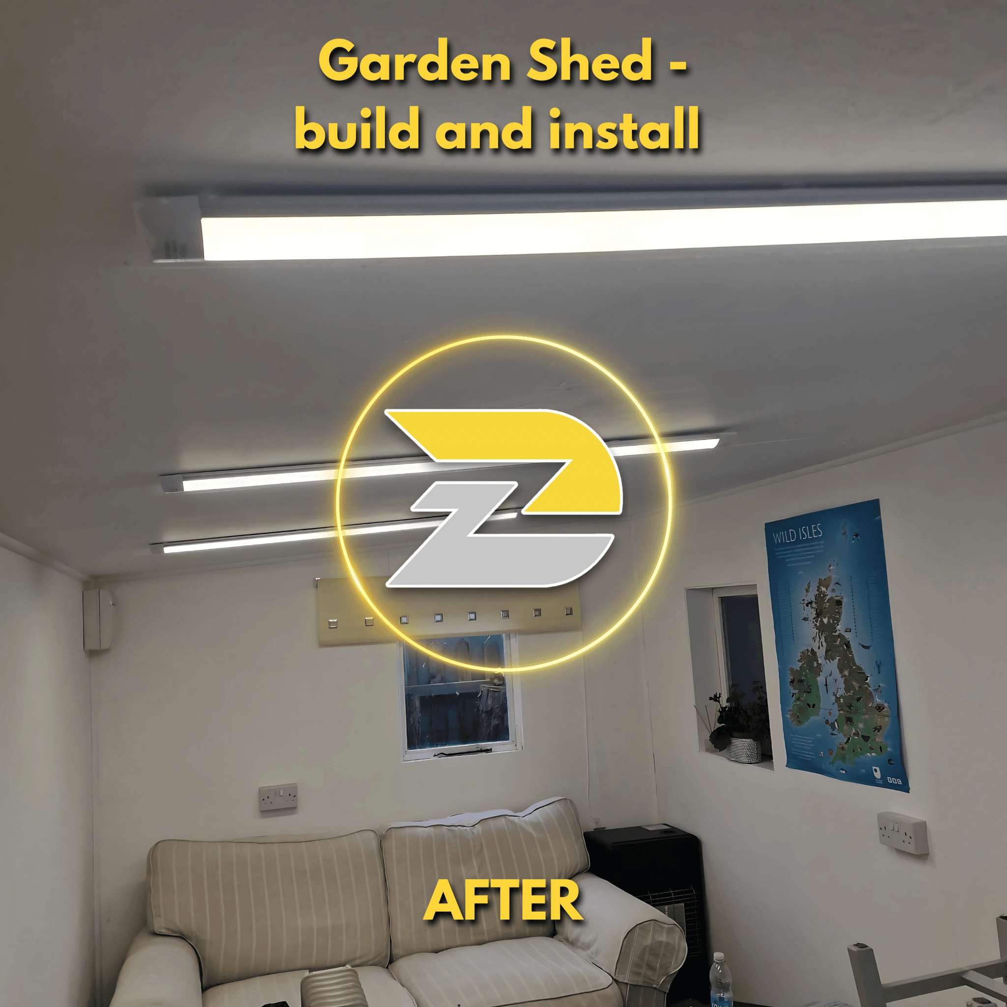 New garden shed build with custom lighting and electrical fittings in Colchester