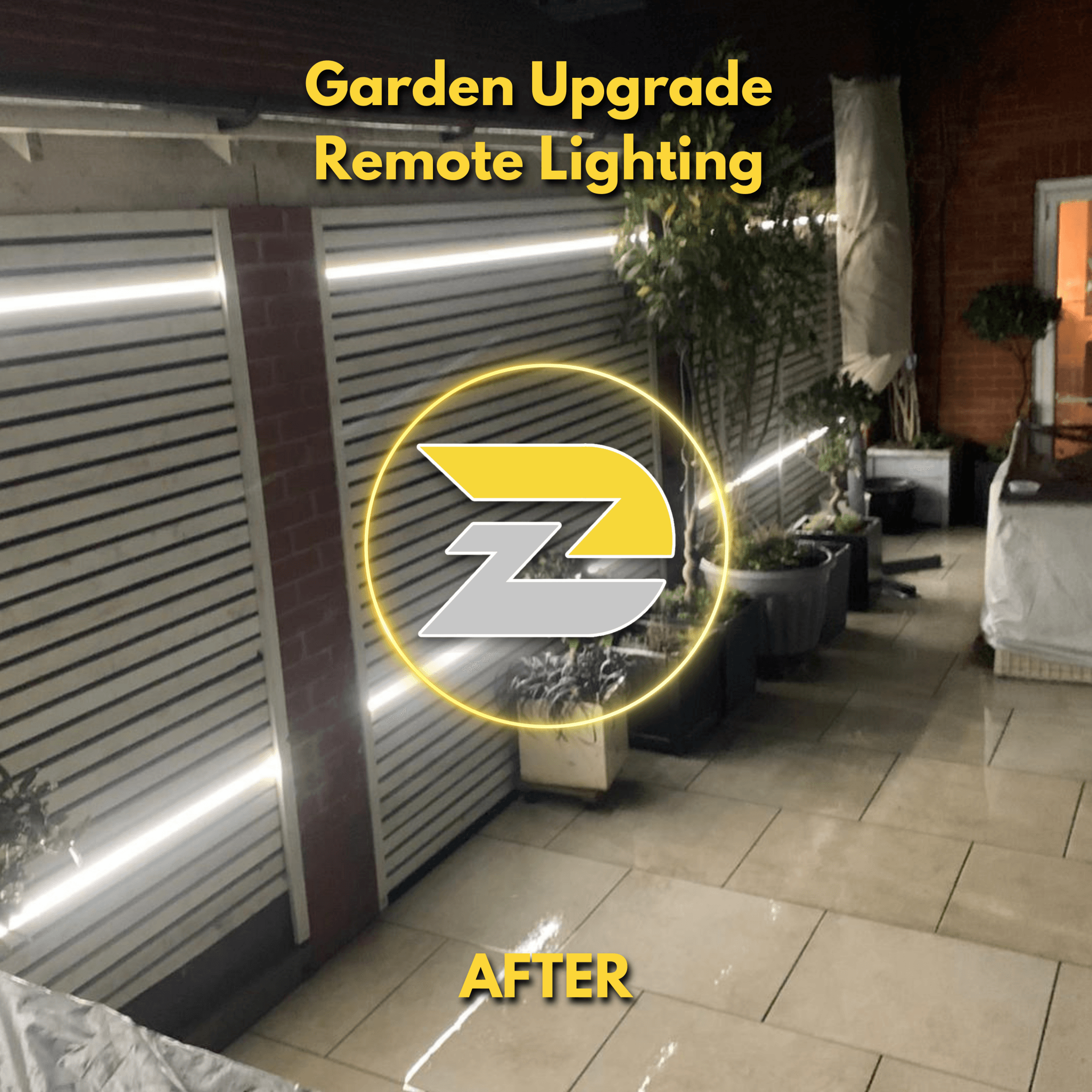 Garden decking fitted with waterproof LED lighting for evening ambiance